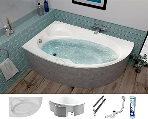 ECOLAM Baignoire de coin en acrylique asymétrique Carmen 170x100 cm| version gauche | revêtement en polystyrène | siphon + silicone