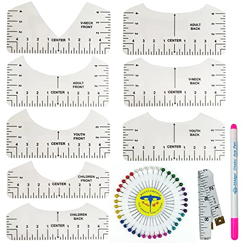 Guida al Righello per T-Shirt， 8 Pezzi Strumenti di Allineamento di Maglietta con Metro a Nastro Morbido per T Shirt in Vinile per Disegni di File Taglio di Tessuto