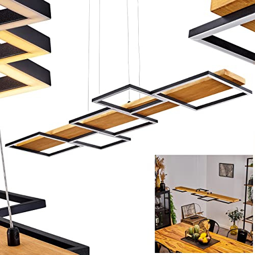 HOFSTEIN LED Pendelleuchte Pompu, dimmbare Hängelampe aus Metall/Holz in Schwarz/Natur, über Lichtschalter dimmbar, moderne Leuchte mit Holzbalken, Höhe max. 150 cm, 30 Watt, 3000 Kelvin, 2800 Lumen