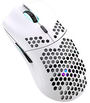 Lancoon Ratón Inalámbrico para Juegos, Recargable 2.4GHz Ajustables Liviano con 3200 dpi Ergonómico 7 Botones Sensor Optico para Trabajo en Deportes Electrónicos Computadora Portátil(Blanco)