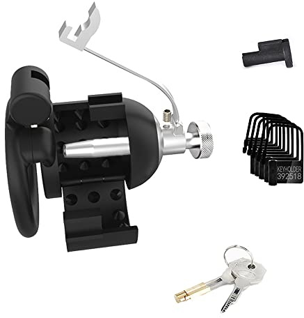 Guspiun Keuschheitsgürtel für extreme Fetisch Männer, Harz 3D Peniskäfig mit 4 Cockringen ＆ hohl Dilatator Keuschheit Set CBT Folter mit Spikes SM Bondage Keuschheitskäfig (Bogenring)