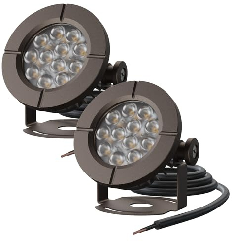 GOODSMANN Pond Lights Low Voltage Outdoor Landscape Spotlight LED Underwater Submersible Lights 2PK 6W 580 lumens 3000K IP68 with 14.8FT Cable and Connector Aluminum Housing Bronze Finish