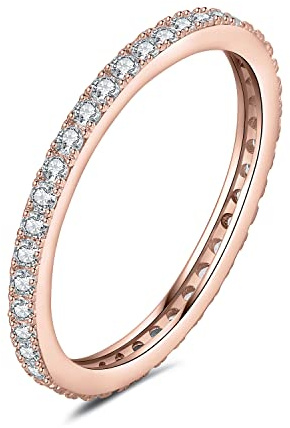 JewelryPalace 0.66ct Fin Eternel Moissanite Bague Taille Rond Pierre Argent 925 Femme, Plaqué Or Rose Empilable Bague Diamant Simulé Fiançailles Mariage Promise Alliance, Ensemble Bijoux Mariee