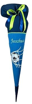 Glückspilz Schultüte mit Namen personalisiert, SOCCER, Zuckertüte aus Stoff genäht, mit Kissen + Rohling