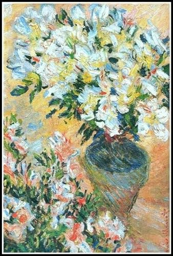 Weiße Azaleen in einem Topf, Gemälde von Claude Monet DIY Diamond Painting Kits für Erwachsene, 5D Full Round Drill Diamond Painting Kit Stickerei Kunst Home Decor