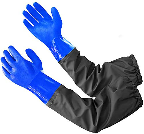 Haiou 25'' Chemical Resistant Gloves - Long Rubber Gloves for Chemical and Acid Work - Medium Size (Blue)