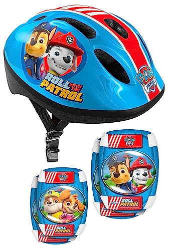 STAMP PA450507 Combo Paw Patrol (Casco + Ginocchiere & Gomitiere) Giovani Unisex, Blu-Rosso-Bianco, 50-56 cm