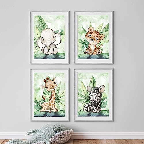 Kinderzimmer Poster Set Premium P717 / Dschungel Safari Babyzimmer Wandbild Wandbilder (A4-21,0 x 29,7 cm, Ohne/Without)