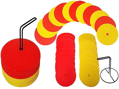 22YardsPro Round Rubber Flat Spot Markers - Set of 24 Pcs with Metal Stand, Agility Flat Feild Cones