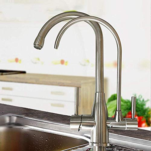 Grifo generalizado, Grifos de cocina Grifo de filtro de cocina de acero inoxidable sin plomo de 3 vías Ofrece filtro de agua fría/caliente Agua cepillada 2 en 1 Grifo de cocina de filtro