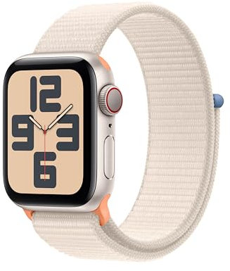 Apple Watch SE de 2.ª generación, 2023 [GPS + Cellular] Smartwatch con Caja de Aluminio en Blanco Estrella de 40 mm y Correa Loop Deportiva Blanco Estrella. Pantalla Retina, Neutro en Carbono