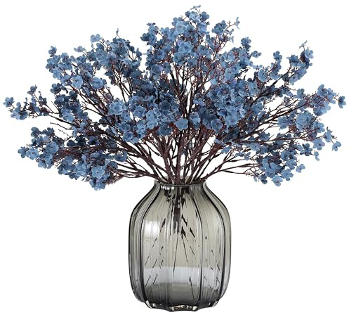 JAKY-Global Babys Atem Seide künstliche Blumen Bulk 6pcs für Herbst Dekor gefälschte Blume Bouquet Bulk für Haus Küche Indoor Bouquet Blumenarrangement Tisch Centerpieces Party Decor(Blue Ashes)