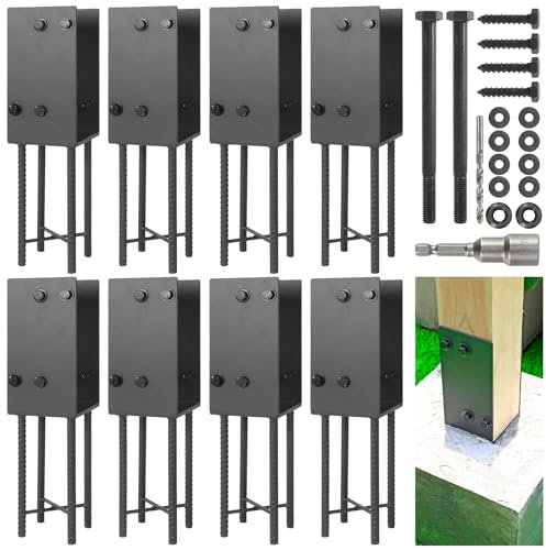 WOWACE 4x4 Wet Concrete Foundation U-Shape Post Base Holder, for Fence, Deck, Gazebo and Other Post-Like Structure Pole Construction Ground Post Bracket Base (8pack-Dark Gray)
