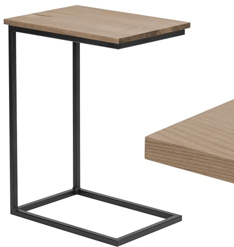 LAMO Manufaktur Beistelltisch | Laptoptisch | Sofatisch | mobiler Kaffeetisch | Nachttisch | 50x35x67 cm | Gestell Schwarz | 100% Echtholz Massiv Platte Farbe: Nussbaum