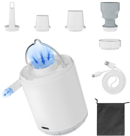 Bomba de aire eléctrica para inflables, bomba de aire portátil 2 en 1 con linterna de camping, bomba recargable de 35000 RPM 2000 mAh para colchón de campamento, silla de aire, sofá, bolsa de vacío