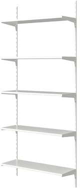 SPACEO - Regalsystem H.200 x B.80 x T.30 cm - 4 x Wandschiene 100 cm - 10 x Regalträger - 5 x Regalboden 80 cm - Max.60 kg - Wandregal