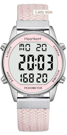 Hearkent Montre podomètre Femme, sans Application ni Charge nécessaires, Bracelet en Nylon Souple, avec comptage de Pas, de Calories, de Distance, Horloge et rétroéclairage d'écran