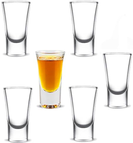 JIAAXYC Schnapsgläser 30ml,Tequila Shotgläser Set 6 Stück, Robuste Shotgläser aus Glas, Shot Gläser für Tequila, Wodka, Ouzo, Likör,Transparent