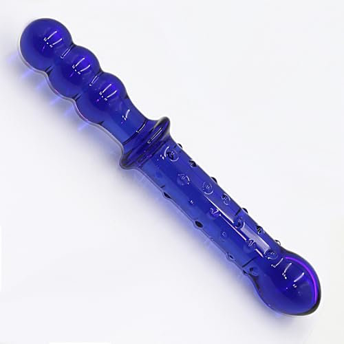 Glass Sex Toy Dildo 9 Inch Ribbed Double Ended Blue Double-Ender