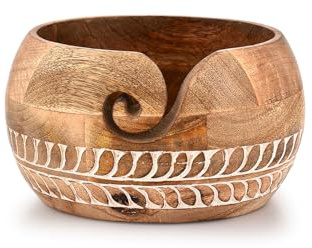 Mahasu Bol de rangement rond en bois de manguier pour accessoires et fournitures de crochet (17,8 x 17,8 x 10,2 cm)