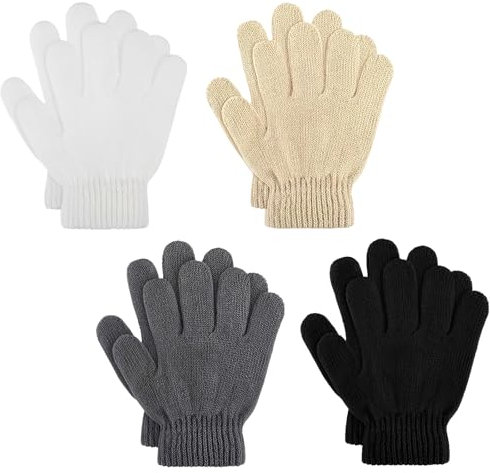 LIURFLNC 4 Paar Stoffhandschuhe Kinder, Fingerhandschuhe Kinder, Winter Stretch Kinderhandschuhe 8-10 Jahre, Warme Gestrickte Handschuhe Mädchen 10 Jahre für Jungen Mädchen 5 bis 14 Jahren