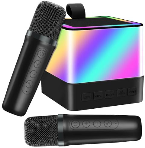 Mini macchina per karaoke per bambini, con 2 microfoni, regalo di compleanno per Pasqua, per bambini, figlia, nipote, adolescenti, ragazze (nero)