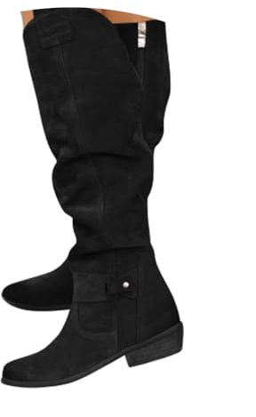 ticticlily Bottes Mollets Larges Plates Sexy Boots Femme Daim Moto Vintage Boot Equitation Bottes d'hiver Confortables Haute Bottes Bottines A1 Noir 41 EU