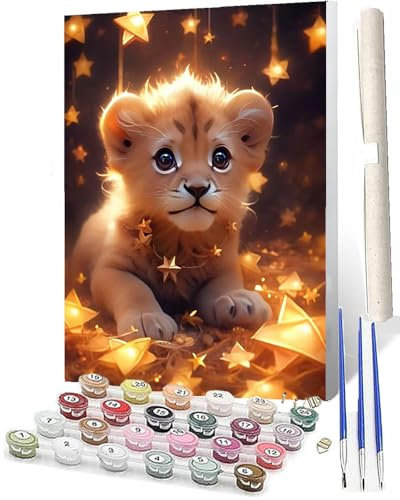 WMZPOY Malen Nach Zahlen Erwachsene DIY Handgemalt Ölgemälde Kit für Anfänger und Erwachsene Fantasie-Löwen-Babykrone 13 Mit 3-Pinseln und AcrylfarbeOhne Rahmen 40X50CM