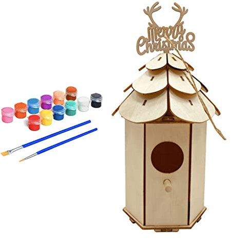 MHADBKH Bunt bemaltes Holzornament-Set für Kinder, Vogelhaus-Bastelarbeiten