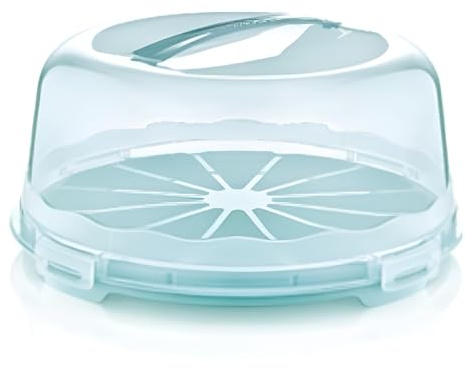 Round Cake Box Pastry Carrier with Lid & 4 Locking Clips | Plastic Cake Box Handheld Transparent Container for Cakes, Cookies, Fruits, Cupcakes | 30 x 15cm Durable Food Storage Box