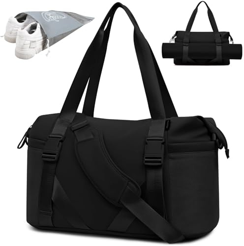 MAXTOP Bolsa de Viaje Deporte para Mujeres Yoga Tote Travel Duffle Bag Weekender Carry on Overnight Personal Item Bag For Fitness,Sports,Travelling Negro