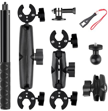 Support Moto pour Caméra d'action, Accessoires pour Insta360 x4, kit Moto pour Insta360 X4 X3 X2, Rotation à 360 Degrés Double Pince Support Moto Double Stabilité, Perche à Selfie pour Guidon de Moto