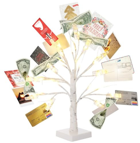 Beleuchteter Geldbaum-Geschenkhalter mit 12 Clips, einzigartige Dekoration für Fotos, Lottoscheine, Karten und mehr, ideal für Weihnachten, Hochzeiten, Geburtstage