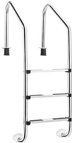 FANTASK 3 Step Stainless Steel Pool Ladder, Swimming Pool Ladder Maximum Load 150 kg, Silver Entry Ladder, Installation Ladder, 53 x 63 x 147 cm