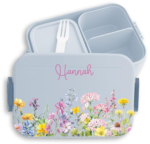 Kinder Bento Box Midi Lunchbox für Mepal Bentobox - & Pflanzen - Brotbox Wildblumen Jausenbox Blumenwiese Vesperbox Blumen I Einschulung Geschenk Schulkinder - 900 ml - Hellblau - mädchen jausen