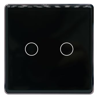 LOUYSGEN Single Live Wire Light Switch 2 Way,2.5D Tempered Glass Panel Aluminum Frame,Touch Switch No WiFi No Neutral Wire,Total Power Maximum 2000W,Black 2 Gang | Cadre en aluminium 2,5D à 2 voies, en verre trempé, 1000 W, 86 x 86 x 33 mm
