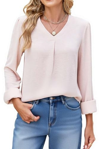 Teesho Damblus kortärmad elegant skjortblus sommartoppar volanger ståkrage arbete tunika skjorta toppar volang ärmar skjortor, Långärmad beige, XXL