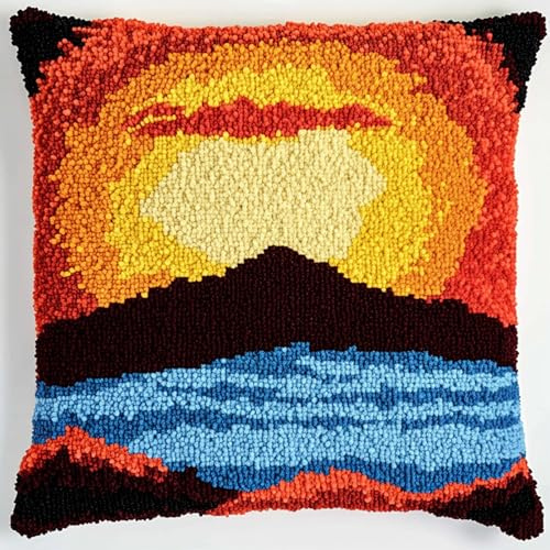 ANSIWEIGO Juego de cojines para adultos, cojín para anudar uno mismo, paquete de nudos, cojín decorativo, 43 x 43 cm, paisaje de puesta de sol
