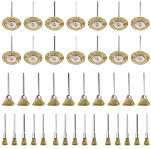 ANBOWEI 45 Pcs Mini Cepillos Alambre para Dremel Herramientas Rotatorias | Pequeño Cepillo Alambre de Latón Taladro para Pulir Limpieza de óxido 3 Formas con Vástago 3mm