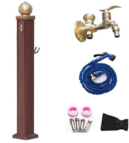 Freestanding Outdoor Aluminum Alloy Garden Water Column, 45in Antifreeze Yard Hydrant with Spray Gun - Durable, Vertical Design for Efficient Watering (Red)