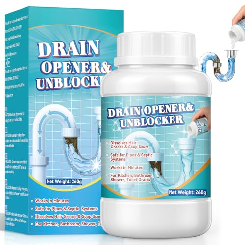 Disgorgante per Scarichi in Polvere 260 g, Stura Lavandini e Tubi Schiumogeno ad Azione Rapida, Elimina Capelli, Grasso, Sapone e Residui di Cibo da Cucina, Bagno, Docce e WC