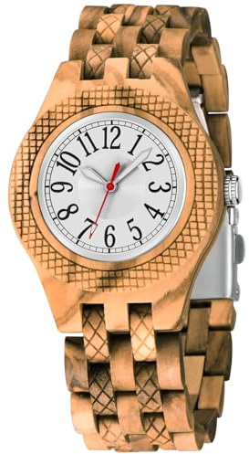 Tiong Damen Holzuhr Analog Quarz Armbanduhr mit Holzarmband, Elegante Holz Uhr für Frauen, Leichte Quarzuhr als Geschenk für Frauen