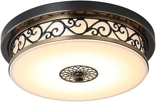 meibeileil Lampara Techo Comedor Redonda Vintage,Ø30x10cm, Negro Hierro-Tela-Cristal,Retro Villa Lampara Techo Dormitorio Plana para Salón,Cocina,Plafones para Techo Luz Neutra,3000K.