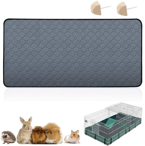 AzulLanse 1 styck marsvin-burinsats 60 x 120 cm tvättbar marsvin PII-dyna, halkfri återanvändbar absorberande träningsmatta, 2 tuggstenar.