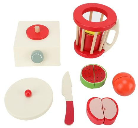Yechiry Wooden Smoothie Blender Toy, Realistic Kids Food Play Kitchen Accessories Set with Cup & Fruit Cutter, Bright Colors, Interactive Educational Toy, for Toddlers, Boys, Girls
