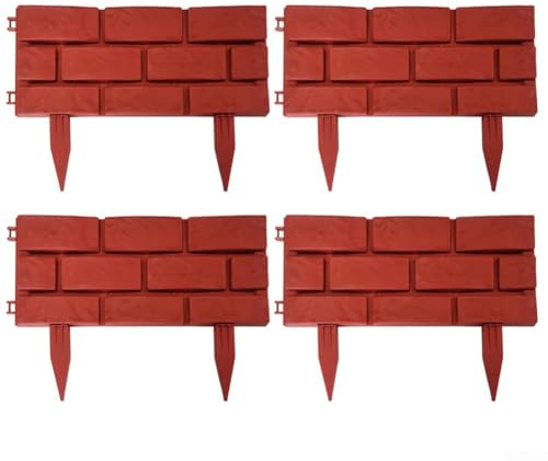 Jonikuper 4 Pack Garden Edging Border Fence Kit for Lawn and Flowerbed - Weather Resistant Plastic Landscaping For Edge with For Easy to Install Design for Patio and Yard(Red)