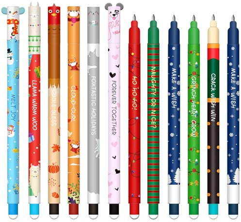 DGTSYAL Radierbarer Gelschreiber - Weihnachten löschbare Stift Set, mit thermoempfindlicher Löschtinte, einer Vielzahl von Tintenfarben und Schaftdesigns, 0,7 mm (12 Weihnachtsbaum-Blindboxen)