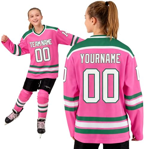 Individuell bedrucktes Eishockey-Jersey – Personalisierte Langarmtrikots für Familien, Fans,wählbarer Nummer, Name, Teamname oder Slogan,Sportliches Design-Trikot für Erwachsene, Jugend & Kinder