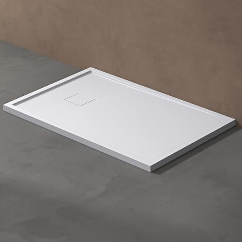 doporro Duschtasse Duschwanne 80x100x4 aus Mineralguss in Weiß Rechteckig | Duschwanne mit wärmespeichernden Eigenschaften für bodenebene Montage – stabil & pflegeleicht für moderne Duschen Geoma08