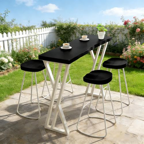 Industriella Smala Bartabeller, Massivt Trä Bartabellhöjd Disk, Metallram Hög Topp Bord, Inga Hocker, För, Cafés, Restauranger, Balkonger(Black,120x45x105cm/47x18x41in)